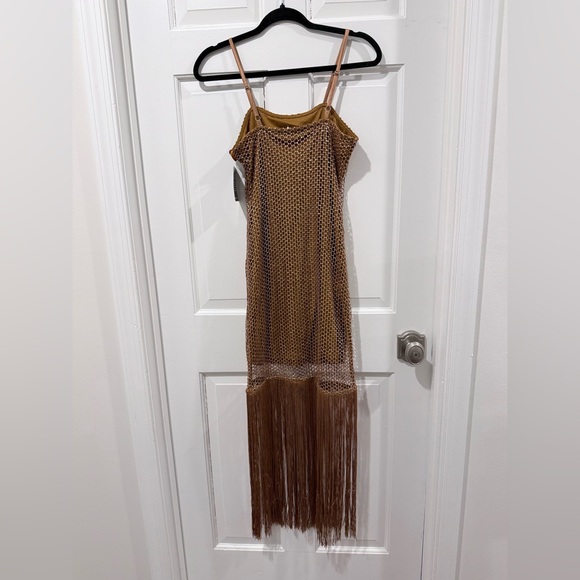 Boston Proper Shimmer Mesh Fringe - Gold Metallic - Glam Party Dress Size XXS - Picture 7 of 10